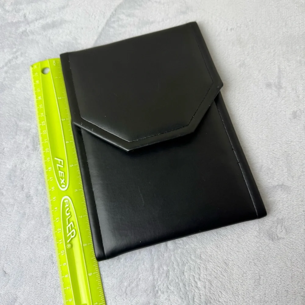 Folding Black Faux Leather Jewelry Storage Folding Case Satin Interior